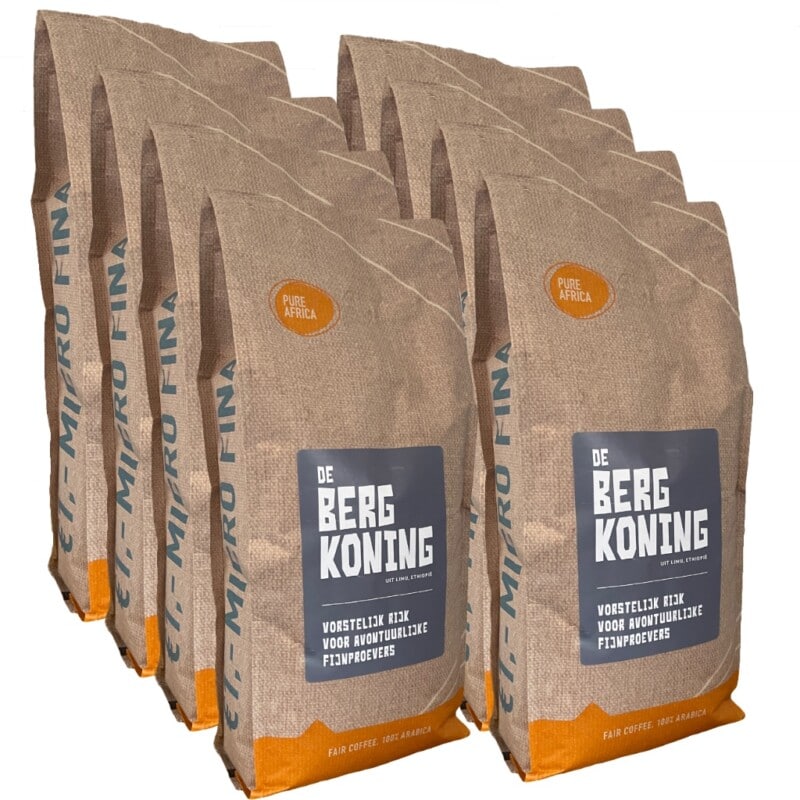 Doos koffiebonen Pure Africa 8 x De Bergkoning 1kg